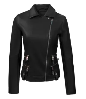 TOP GUN® WOMEN'S VEGAN LEATHER SIDE SWIPE MOTORCYCLE JACKET