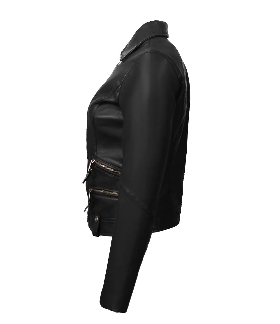 TOP GUN® WOMEN'S VEGAN LEATHER SIDE SWIPE MOTORCYCLE JACKET