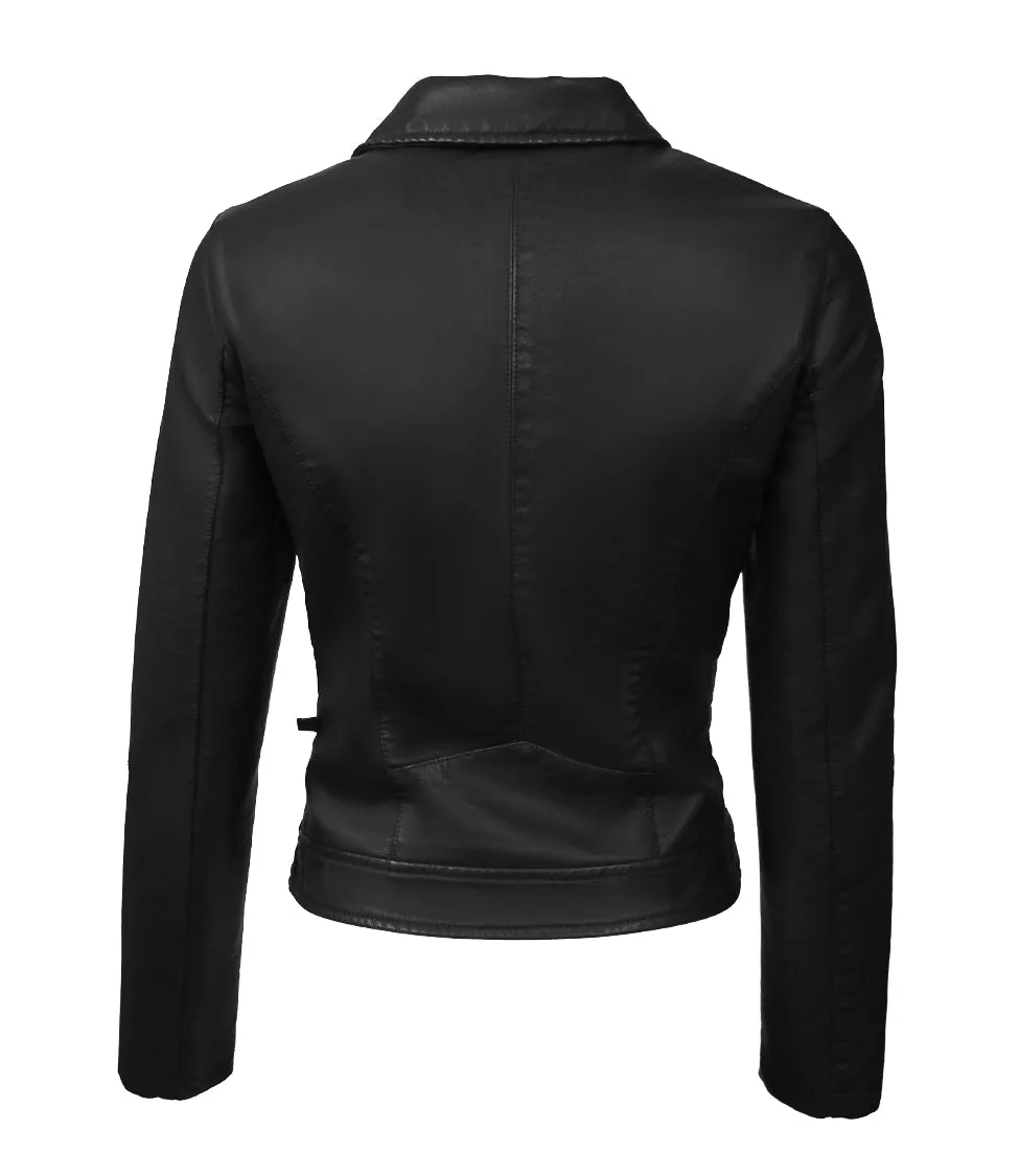 TOP GUN® WOMEN'S VEGAN LEATHER SIDE SWIPE MOTORCYCLE JACKET