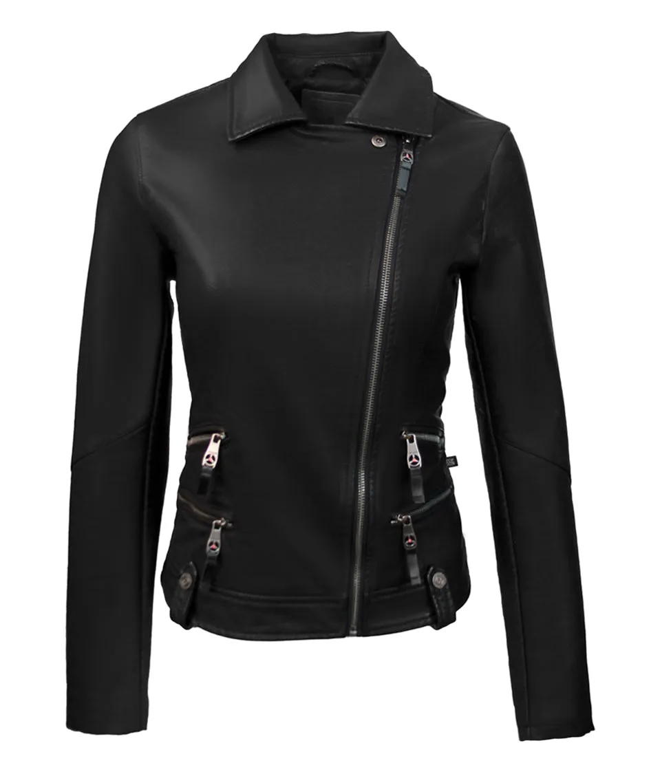 TOP GUN® WOMEN'S VEGAN LEATHER SIDE SWIPE MOTORCYCLE JACKET