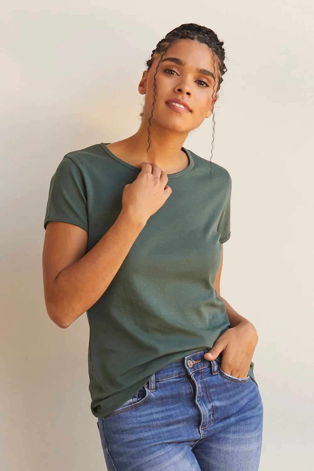Women's Luxe 100% Organic Cotton Jewel Neck Tee
